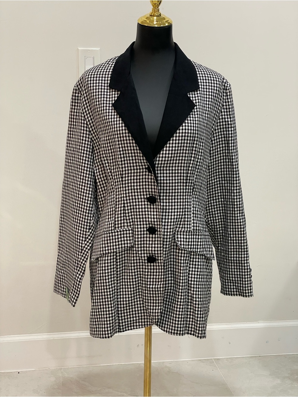 Vintage m.j. carroll Black & White Houndstooth Longline Blazer Jacket Size 15/16